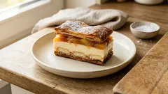 Řezy z listového těsta s pudinkem a ovocem: jednoduchý dezert na plech