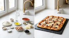 Domácí pizza XXL na plech: nadýchané těsto, tuňák, mozzarella a černé olivy