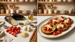 Zapečený lilek s cherry rajčátky, mozzarellou a kapary – rychlá večeře z trouby