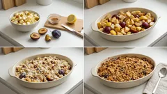 Jablečno-hruškový crumble se švestkami a lískovými ořechy – křupavá drobenka