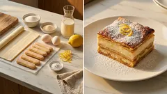 Listové řezy s piškoty a vanilkovo-citronovým krémem: rychlý dezert na plech