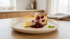 Smetanový tvarohový koláč s višněmi: vláčný, krémový a spolehlivý i z mraženého ovoce