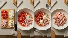 Rajčatový salát se šunkou a hermelínem: rychlá večeře, co zasytí