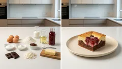 Dvoubarevný koláč s třešněmi a kokosem: řezy na plech s rychlou čokoládovou polevou