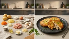 Zapečené bramborové placky plněné kuřecím a žampiony – křupavé, s vláčným sýrem