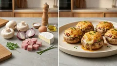 Plněné žampiony se šunkou a sýrem: rychlá teplá chuťovka z trouby