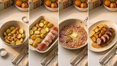 Vepřová panenka ve slanině: pečené brambory a jemná jablečno-hořčičná omáčka