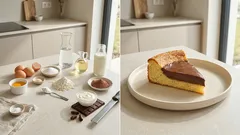 Pudinková peřinka: nadýchaný koláč s horkým čokoládovým pudinkem a smetanou