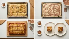 Obrácený jablečný koláč na plech: vanilkový krém a hořká čokoláda