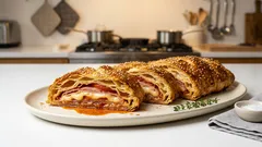 Křupavý závin z listového těsta se šunkou, rajčaty a sýrem – rychlá večeře