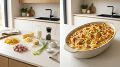 Zapečené těstoviny se šunkou a ementálem: krémové uvnitř, křupavé navrchu