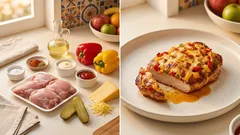 Gyros kuřecí kotlety z plechu: šťavnaté maso se zeleninou a sýrovou krustou