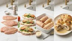 Kuřecí závitky se sýrem, špenátem a rajčetem: šťavnaté a hotové z trouby