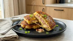 Křupavé bramboráčky plněné šunkou a sýrem: nejdřív pánev, pak krátce do trouby