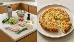 Cuketová tortilla na pánvi: rychlá večeře se šunkou a mozzarellou